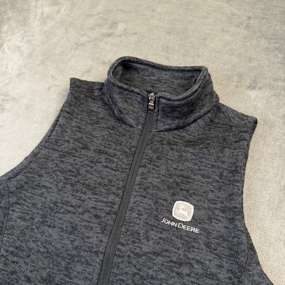 Lands End John Deere Fleece Vest Womens Small Gray Full Zip Mock Neck